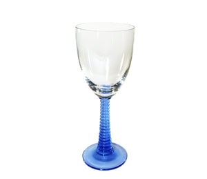 Beautiful Blue Ribbed Stemmed Wine Glasses, Set of Four