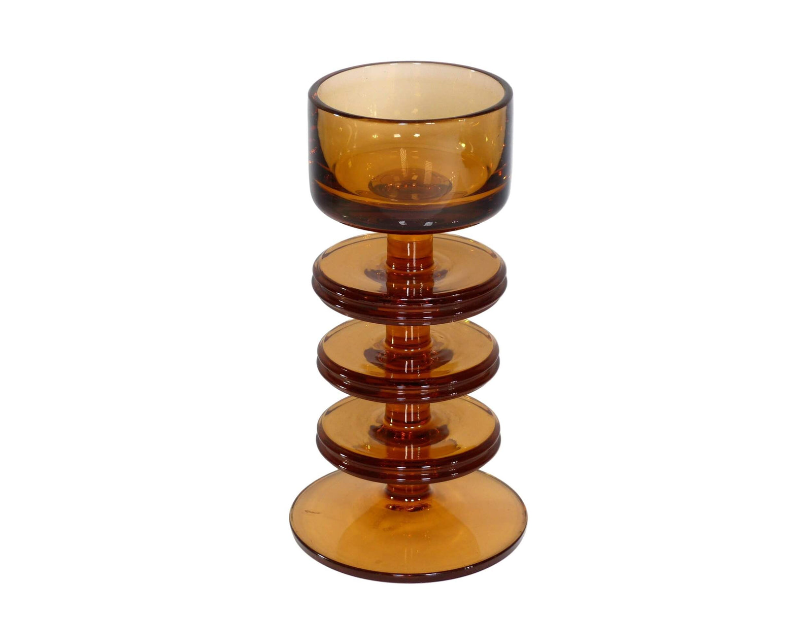 Amber Glass Wedgwood "Sheringham" Candlestick, Three Rings