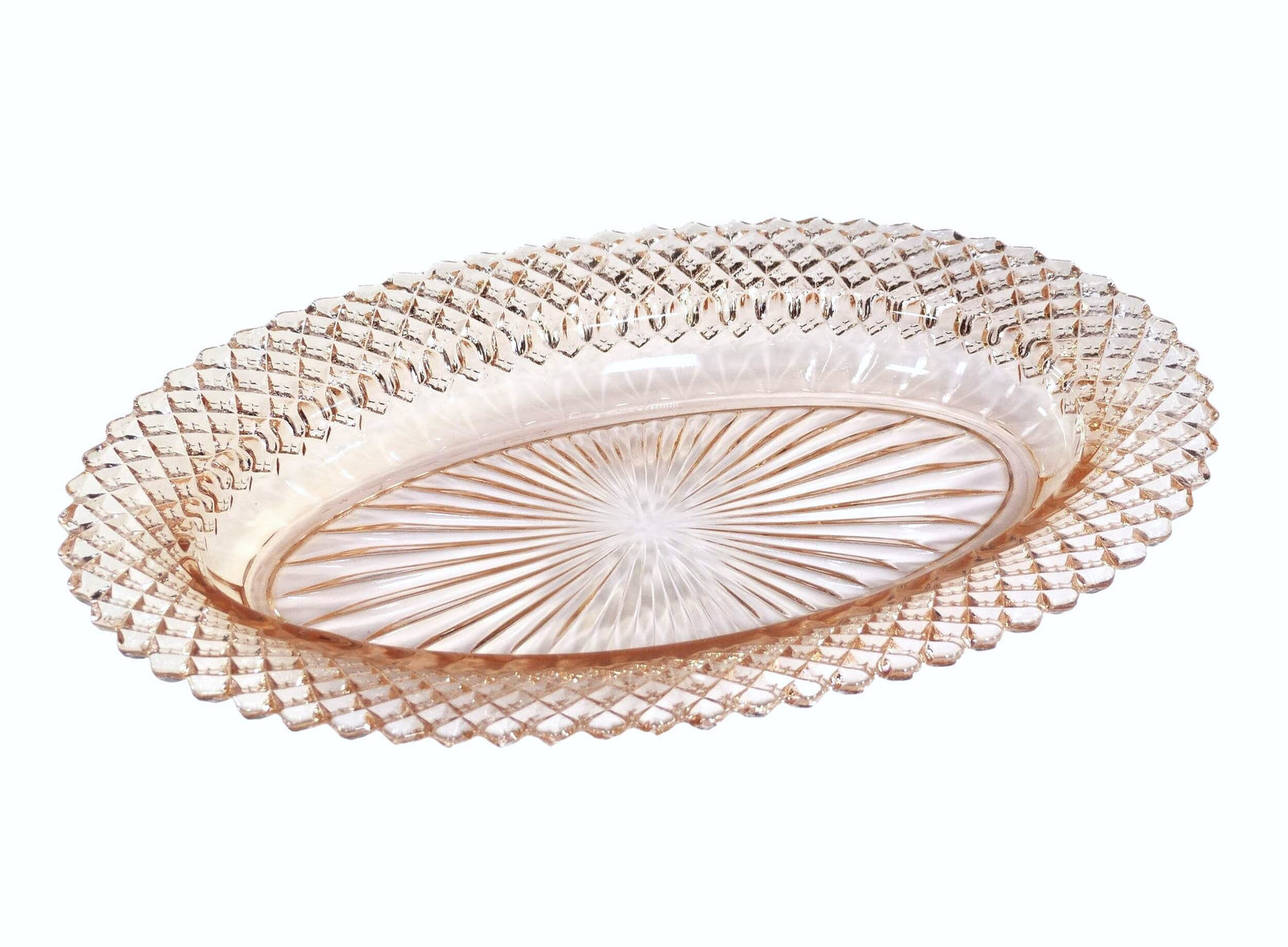 Pink Shallow Glass Bowl, Miss America, Diamond Pattern