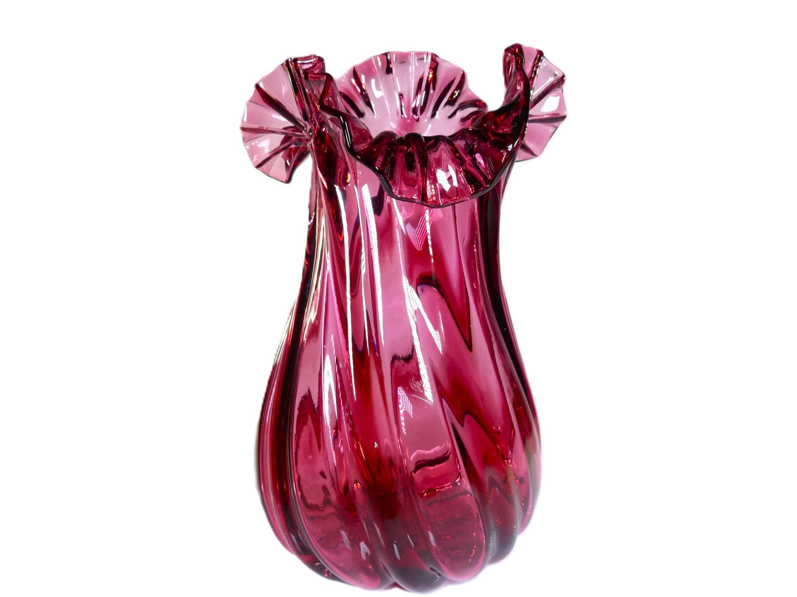 Impressive Vintage Cranberry Glass Large Vase, Stunning Colour