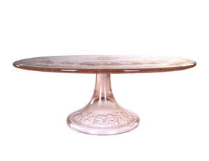 Pretty Pink Glass Pedestal Cake Plate, Gorgeous Floral Design