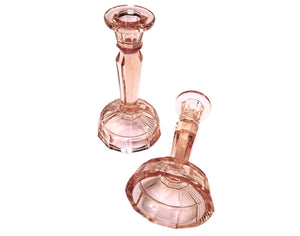 Vintage Pink Glass Candlesticks, Very Attractive