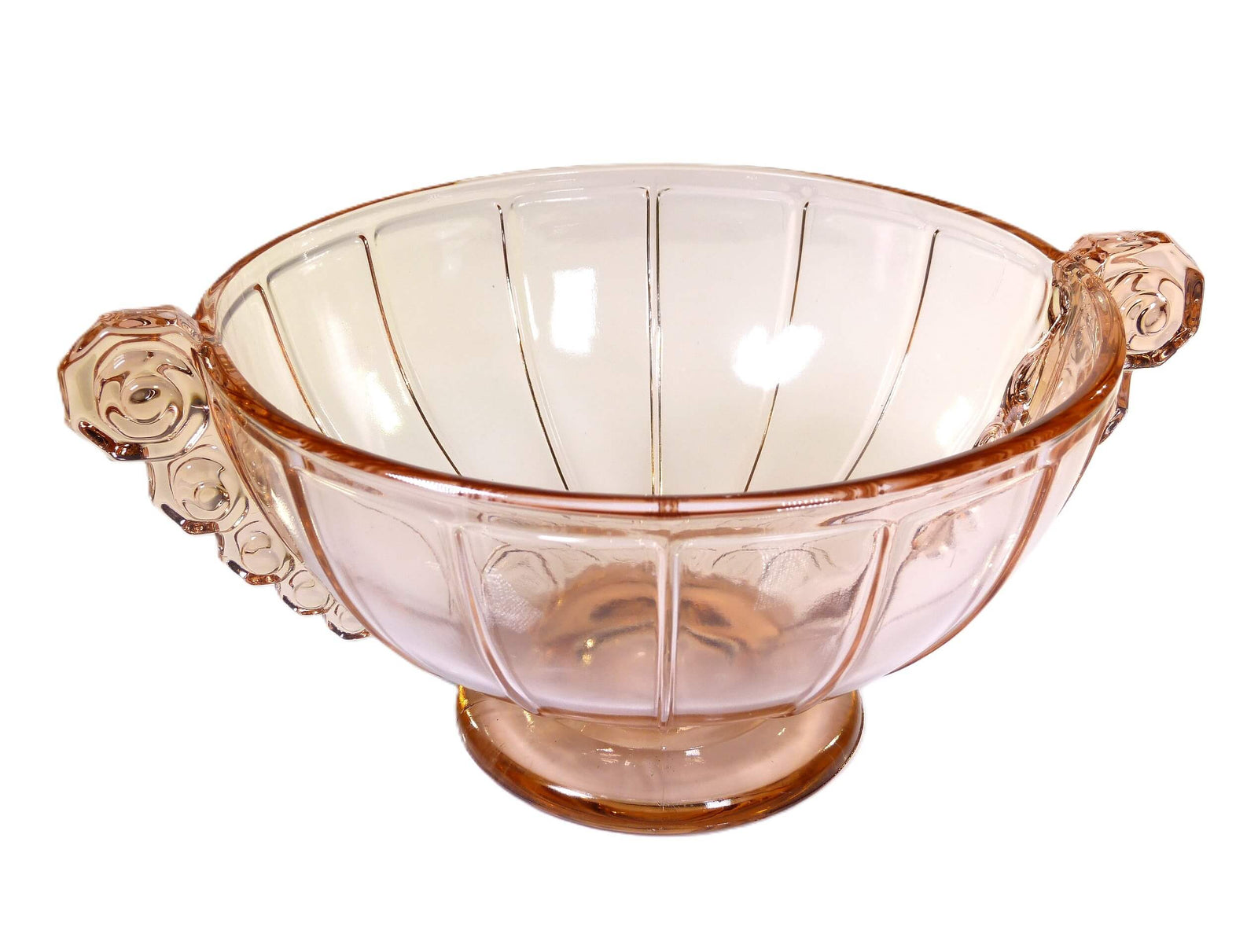 Pink Art Deco Glass  Bowl, Stunning Handles
