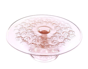 Pretty Pink Glass Pedestal Cake Plate, Gorgeous Floral Design