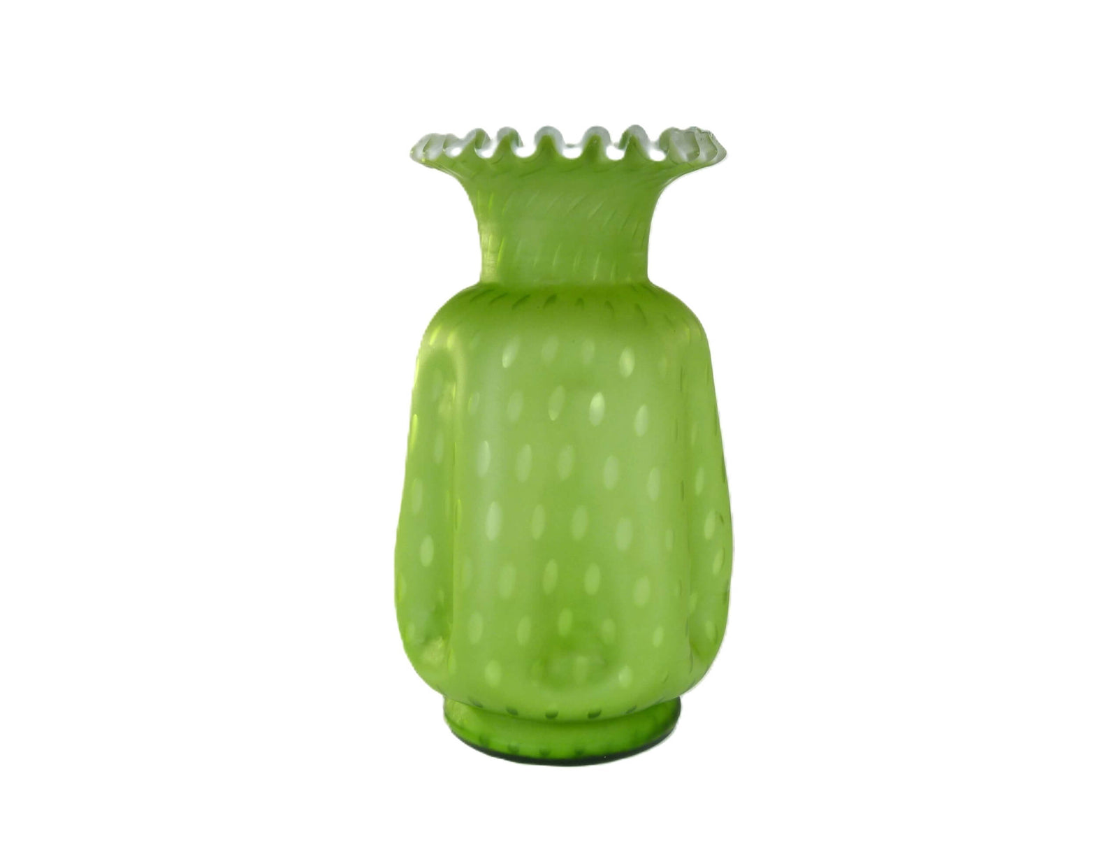 Green Victorian Satin Glass Vase, Spot Design, Incredible Colour