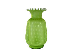 Green Victorian Satin Glass Vase, Spot Design, Incredible Colour