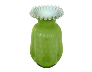 Green Victorian Satin Glass Vase, Spot Design, Incredible Colour