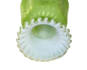 Green Victorian Satin Glass Vase, Spot Design, Incredible Colour