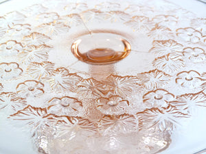 Pretty Pink Glass Pedestal Cake Plate, Gorgeous Floral Design