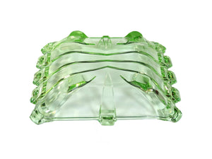 Art Deco Green Glass Bowl, Superb Rectangular Dish, Very Elegant
