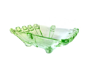 Art Deco Green Glass Bowl, Superb Rectangular Dish, Very Elegant