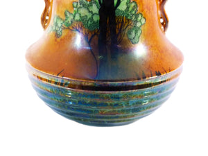 "Rabbits at Dusk" Carlton Ware Twin-Handled Vase, Orange Lustre, 1930's