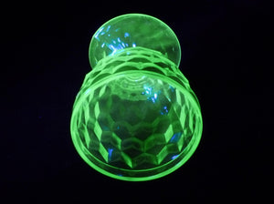 Uranium Glass Drinking Goblet, Jeannette "Cubist" Design, Glows Beautifully