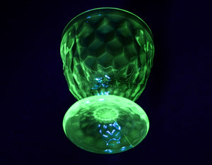 Uranium Glass Drinking Goblet, Jeannette "Cubist" Design, Glows Beautifully