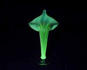 Elegant Jack-In-The-Pulpit Uranium Glass Vase, Glows Brightly