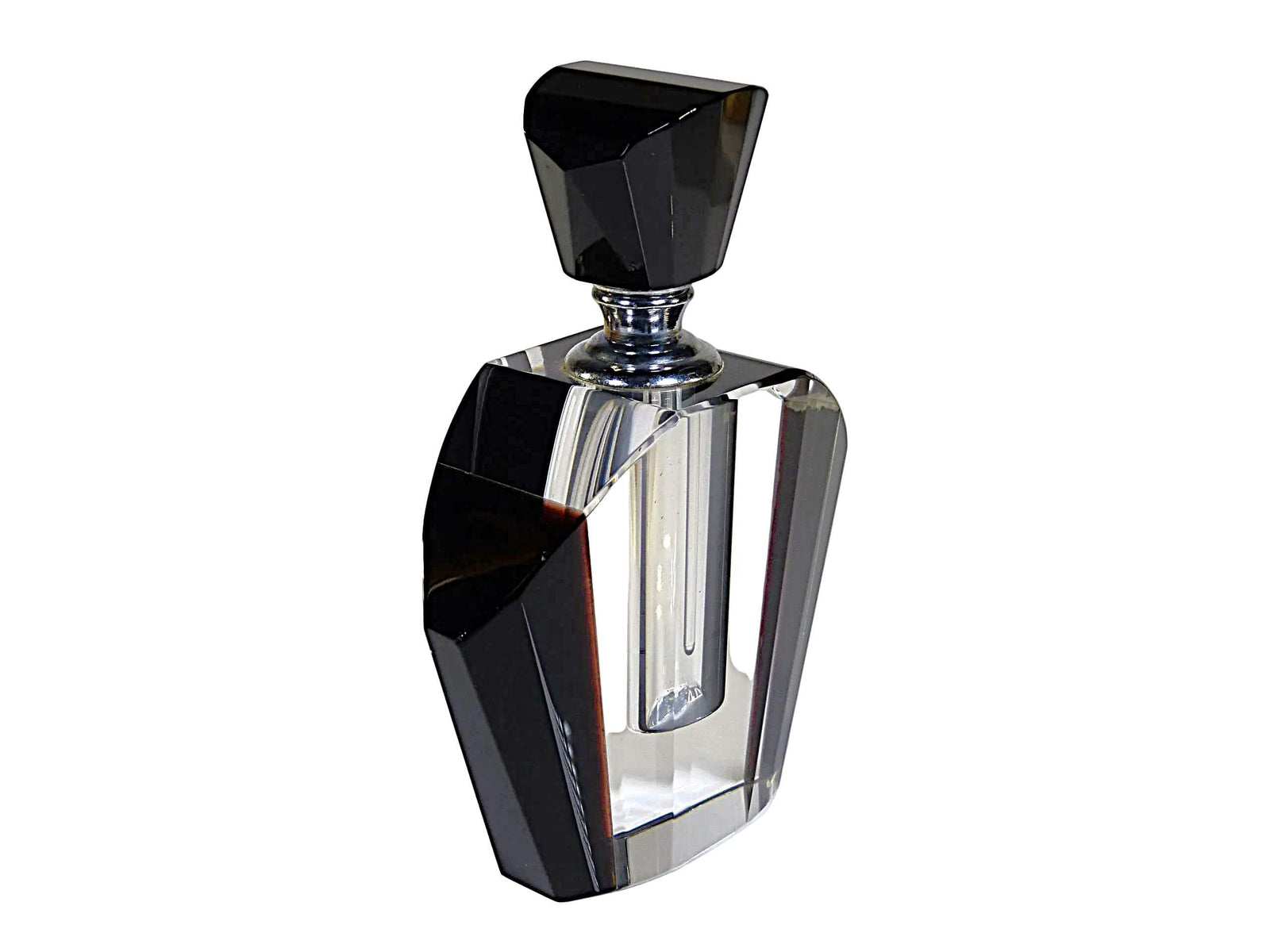 Art Deco Style Black and Clear Glass Perfume Bottle, Beautiful Gift