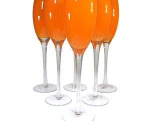 Stunning Orange Champagne Flutes, Set of Six, Hand Made