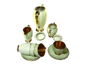 Carlton Ware Coffee Set, Magnificent Colour, Pale Green with Purple Polka Dots