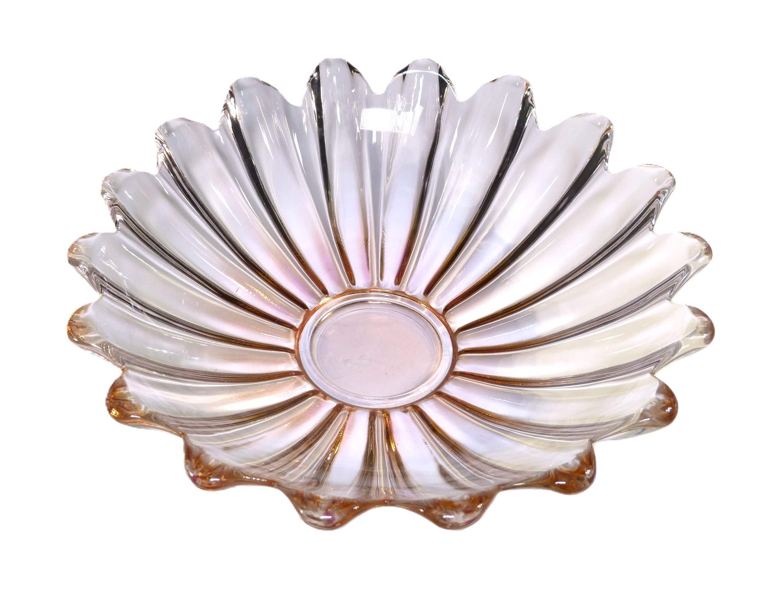 Pink Glass Daisy Shaped Shallow Bowl, Vintage Glass