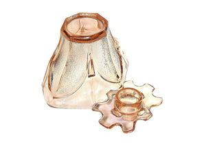 Art Deco Pink Glass Posy Vase with Frog, Elegant Shape