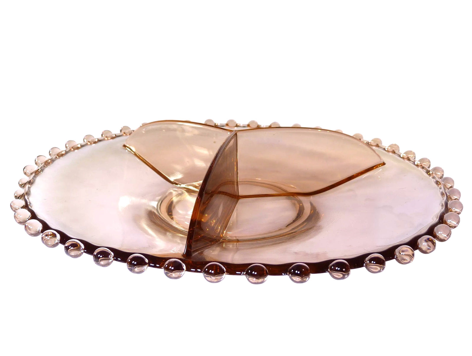 Pink Glass Divided Serving Plate, Candlewick Design, 1936-1984