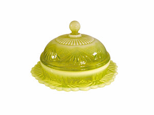 Stunning Uranium Glass Butter Dish, Davidson Primrose Pearline Glass