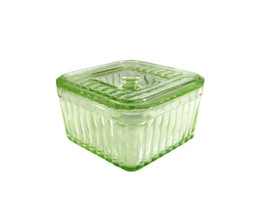 Elegant Uranium Glass Butter Box, Covered Butter Dish, Glows Beautifully