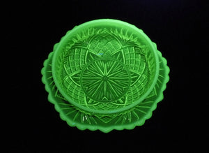 Stunning Uranium Glass Butter Dish, Davidson Primrose Pearline Glass