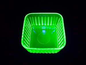 Elegant Uranium Glass Butter Box, Covered Butter Dish, Glows Beautifully