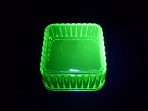 Elegant Uranium Glass Butter Box, Covered Butter Dish, Glows Beautifully