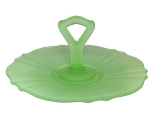 Stylish Uranium Glass Sandwich Server, Frosted Glass, Glows Beautifully