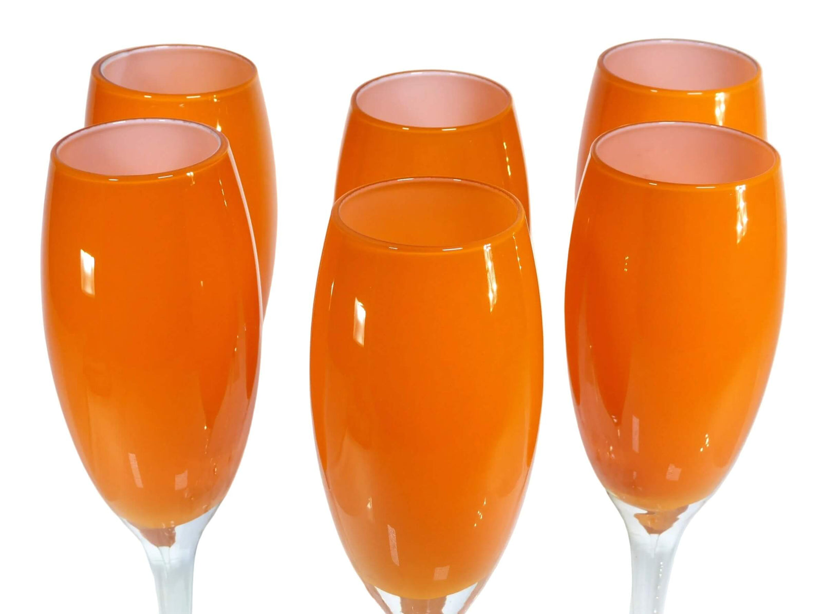 Stunning Orange Champagne Flutes, Set of Six, Hand Made