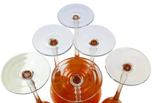 Stunning Orange Champagne Flutes, Set of Six, Hand Made