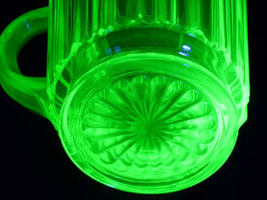 Art Deco Uranium Glass Jug, Colonial "Knife and Fork", Glows Beautifully