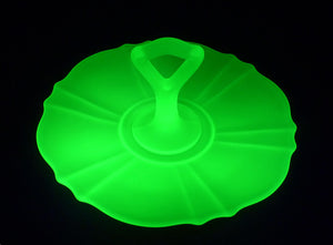 Stylish Uranium Glass Sandwich Server, Frosted Glass, Glows Beautifully