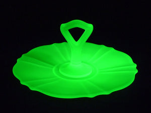 Stylish Uranium Glass Sandwich Server, Frosted Glass, Glows Beautifully