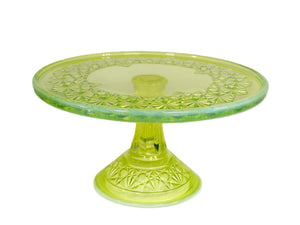 Mosser Uranium Glass Pedestal Plate, 'Daisy and Button', Glows Brightly