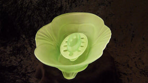 Art Deco Uranium Glass Centrepiece, Frosted Green Glass, Glows Beautifully