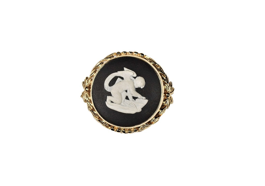 Black Jasperware Brooch, Vintage Wedgwood, Cupid Cameo