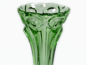 Art Deco Green Glass Vase, Rosice Flower Vase, 1930's