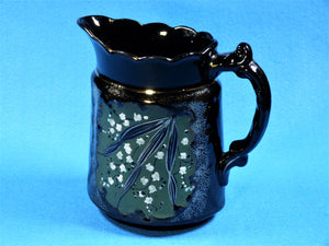Victorian Jackfield Jug, Black Glaze Pottery, Antique Black Jug, 1800's