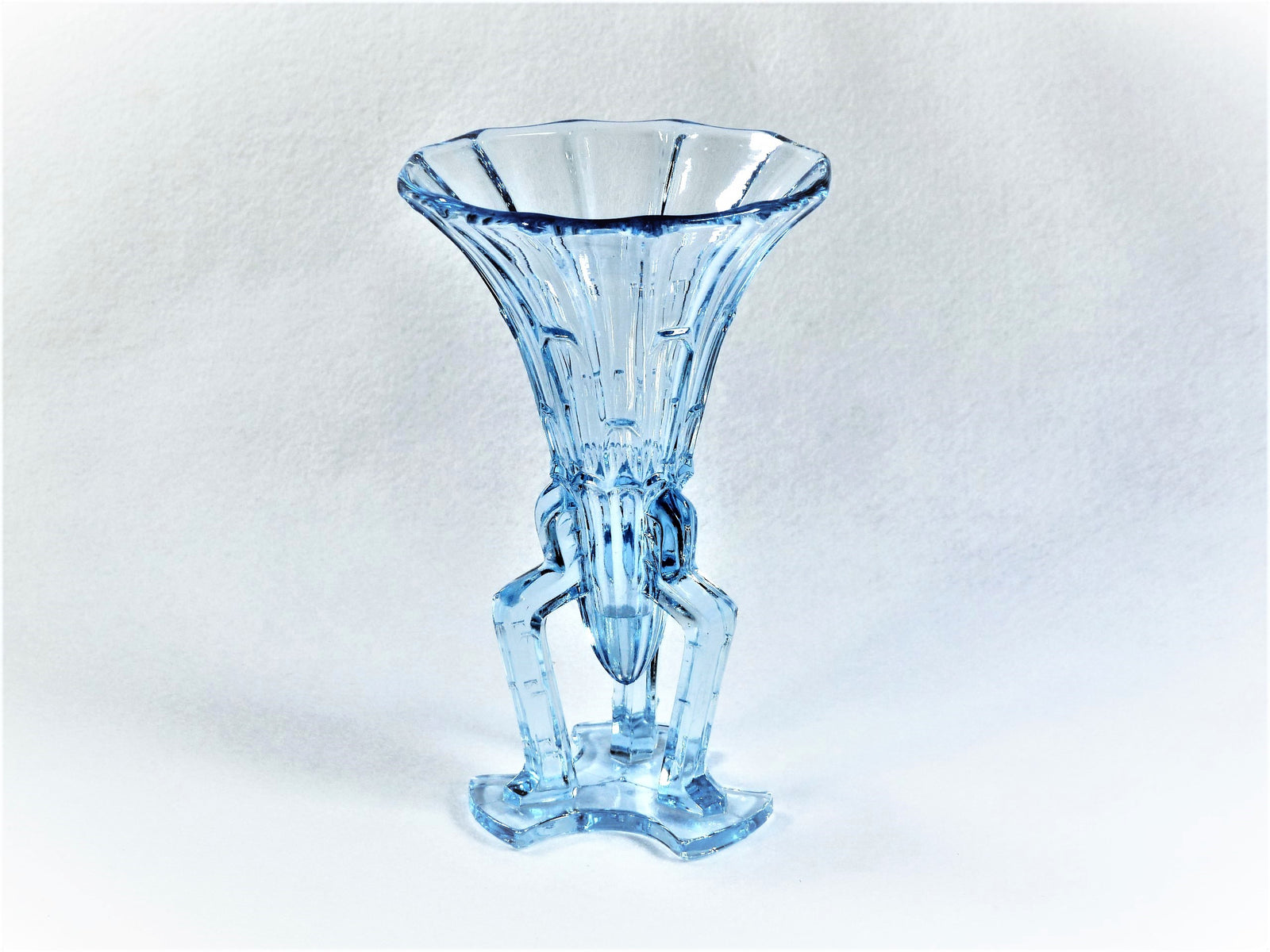 Art Deco Rocket Vase, 1930's Czech Blue Glass Vase, Vintage Pressed Glass