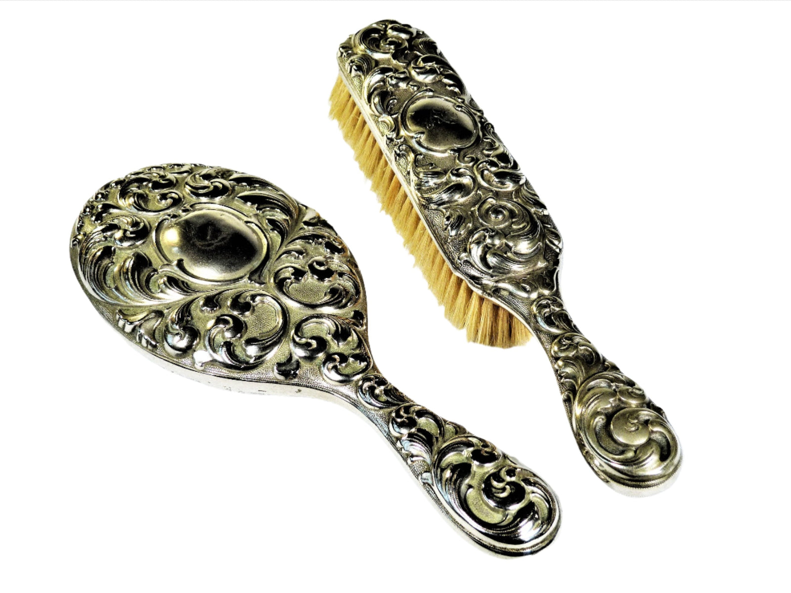 Silver Plate Brush and Mirror, Vintage Dressing Table Set, Ornate Vanity Set