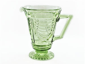 Art Deco Green Glass Jug, Pressed Glass Pitcher,  Attractive Colour