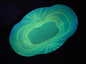 Art Deco Uranium Glass Centrepiece, Frosted Green Glass, Glows Beautifully