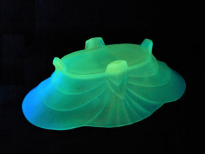 Art Deco Uranium Glass Centrepiece, Frosted Green Glass, Glows Beautifully