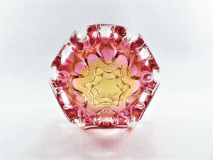 Josef Hospodka Mid Century Glass Bowl, Chribska Glass, Pink and Amber Bowl