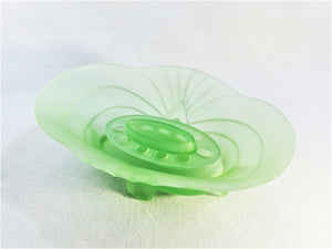 Art Deco Uranium Glass Centrepiece, Frosted Green Glass, Glows Beautifully