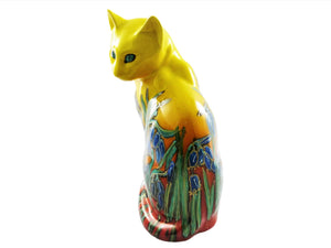 Anita Harris Sitting Cat, Hand Painted Art Pottery, Bluebell Design