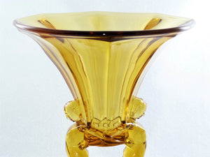 Magnificent Libochovice Amber Glass Vase, Czech Art Deco Figural Glass Vase